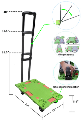 Lichtgewicht opvouwbare platformtrolley 150kg Turtle Fold Up CE ISO9001